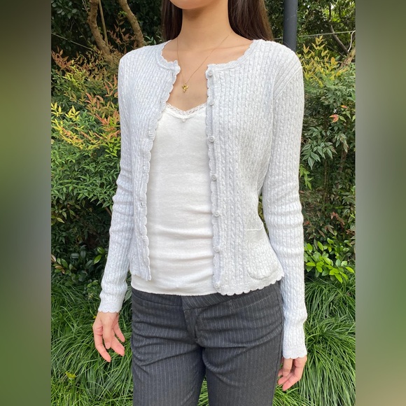 Brandy melville gray Zoe scalloped cardigan